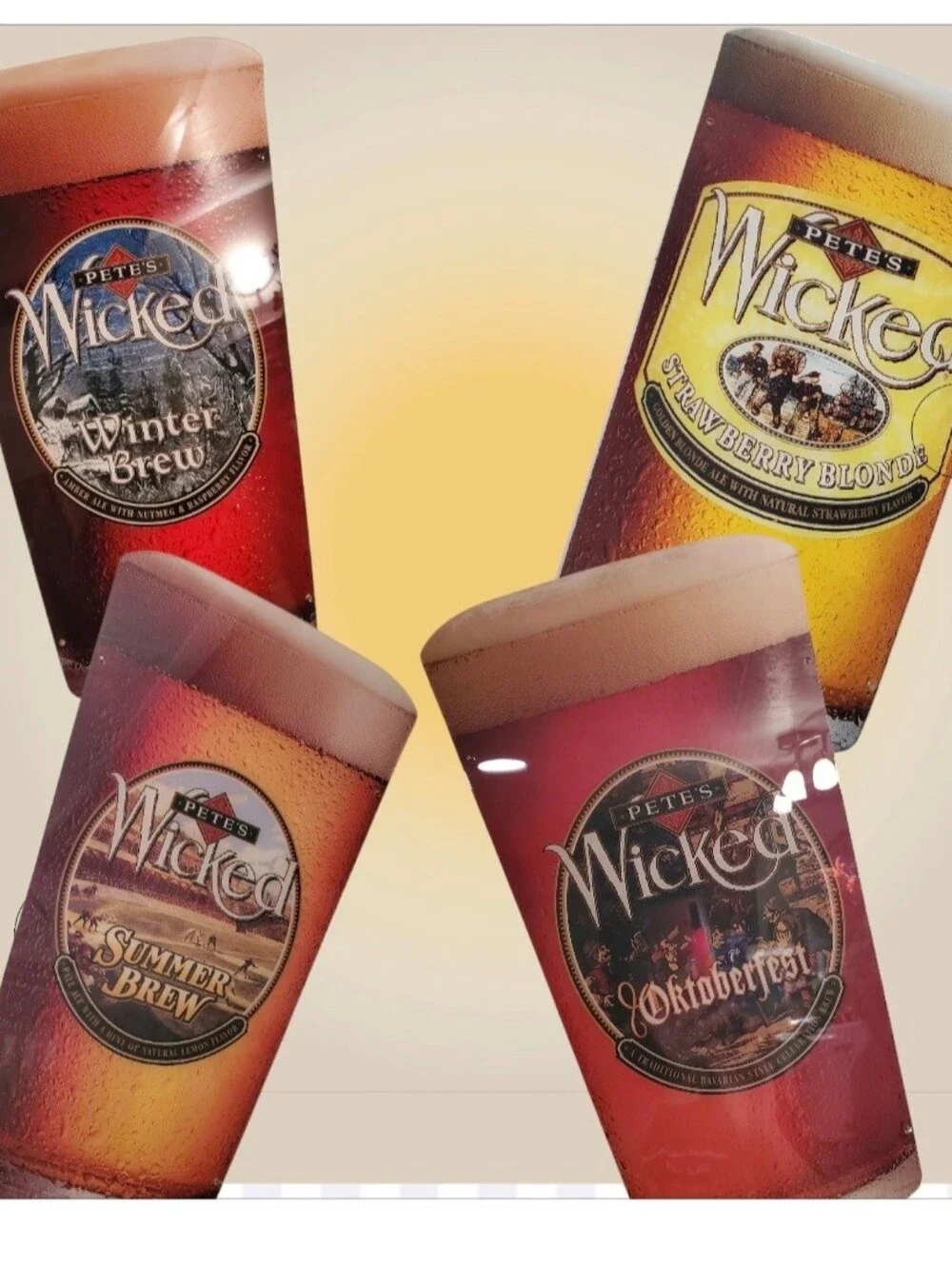 4 Vintage Pete's Wicked Signs Strawberry Blonde, Summer, Oktoberfest & Winter